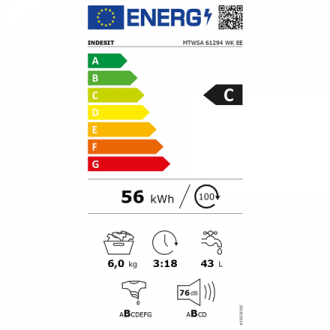 INDESIT Washing machine MTWSA 61294 WK EE Energy efficiency class C, Front loading, Washing capacity 6 kg, 1151 RPM, Depth 42.5 