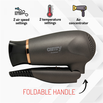 Camry Hair Dryer CR 2261 1400 W, Number of temperature settings 2, Metallic Grey/Gold Camry Hair Dryer CR 2261 1400 W, Number of temperature settings 2, Metallic Grey/Gold