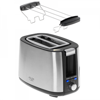 Adler Toaster AD 3214 Power 750 W, Number of slots 2, Housing material Stainless steel, Stainless steel/Black
