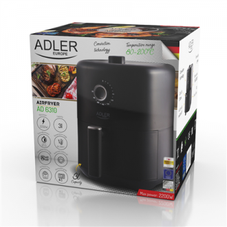 Adler Airfryer AD 6310 Power 2200 W, Capacity 3 L, High-volume hot-air circulation technology, Black Adler Airfryer AD 6310 Power 2200 W, Capacity 3 L, High-volume hot-air circulation technology, Black