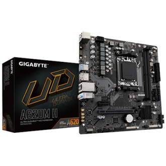 Gigabyte A620M H 1.0 M/B Processor family AMD, Processor socket AM5, DDR5 DIMM, Memory slots 2, Supported hard disk drive interf Gigabyte A620M H 1.0 M/B Processor family AMD, Processor socket AM5, DDR5 DIMM, Memory slots 2, Supported hard disk drive interf