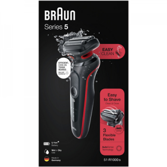 Braun Shaver 51-R1000s Operating time (max) 50 min, Wet & Dry, Black/Red