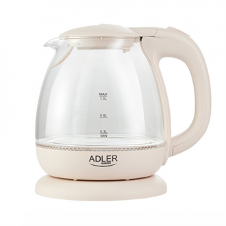 Adler Kettle AD 1283C Electric, 900 W, 1 L, Glass/Stainless steel, 360 rotational base, Cream