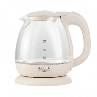 Adler Kettle AD 1283C Electric, 900 W, 1 L, Glass/Stainless steel, 360 rotational base, Cream Adler Kettle AD 1283C Electric, 900 W, 1 L, Glass/Stainless steel, 360 rotational base, Cream