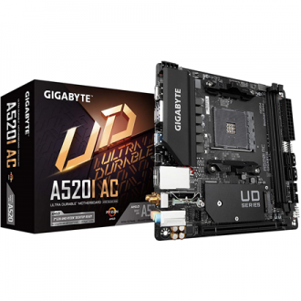 Gigabyte A520I AC Processor family AMD, Processor socket AM4, DDR4 DIMM, Memory slots 2, Number of SATA connectors 4, Chipset AM Gigabyte A520I AC Processor family AMD, Processor socket AM4, DDR4 DIMM, Memory slots 2, Number of SATA connectors 4, Chipset AM