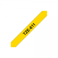 Brother TZe-611 Laminated Tape Black on Yellow, TZe, 8 m, 6 mm