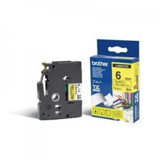 Brother TZe-611 Laminated Tape Black on Yellow, TZe, 8 m, 6 mm