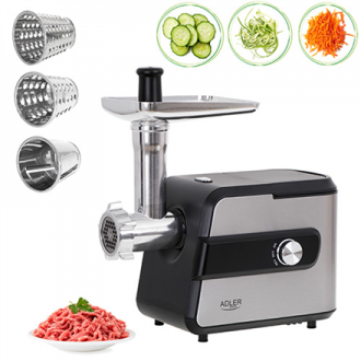 Adler Meat mincer with a shredder AD 4813 Silver/Black, 600 W, Number of speeds 2, Throughput (kg/min) 1 Adler Meat mincer with a shredder AD 4813 Silver/Black, 600 W, Number of speeds 2, Throughput (kg/min) 1