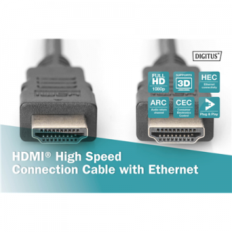 Digitus HDMI High Speed with Ethernet Connection Cable Black HDMI to HDMI 2 m Digitus HDMI High Speed with Ethernet Connection Cable Black HDMI to HDMI 2 m
