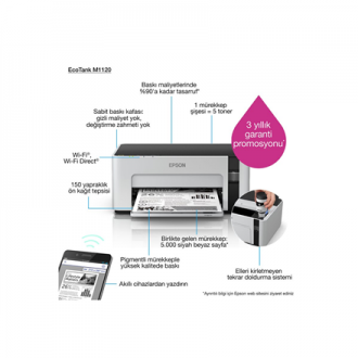 Epson EcoTank M1120 Mono Inkjet Standard Wi-Fi Maximum ISO A-series paper size A4 Black, White Grey