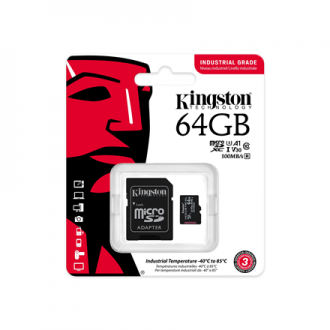 Kingston UHS-I | 64 GB | microSDHC/SDXC Industrial Card | Flash memory class Class 10, UHS-I, U3, V30, A1 | SD Adapter Kingston UHS-I | 64 GB | microSDHC/SDXC Industrial Card | Flash memory class Class 10, UHS-I, U3, V30, A1 | SD Adapter