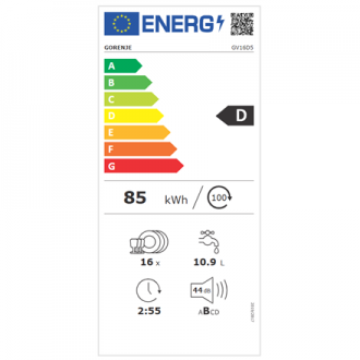 Gorenje Dishwasher | GV16D5 | Built-in | Width 59.8 cm | Number of place settings 16 | Number of programs 6 | Energy efficiency Gorenje Dishwasher | GV16D5 | Built-in | Width 59.8 cm | Number of place settings 16 | Number of programs 6 | Energy efficiency