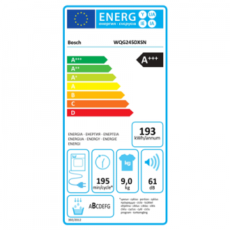 Bosch Dryer Machine with Heat Pump | WQG245DXSN | Energy efficiency class A+++ | Front loading | 9 kg | Condensation | LCD | Dep Bosch Dryer Machine with Heat Pump | WQG245DXSN | Energy efficiency class A+++ | Front loading | 9 kg | Condensation | LCD | Dep