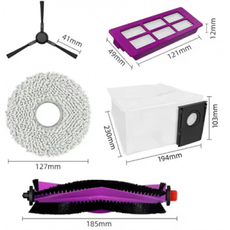 Midea V15 Spare Parts kit: 1x Side Brush, 2x Mop Pad, 1x Roller Brush, 1x Filter, 1x Dust Bag Midea V15 Spare Parts kit: 1x Side Brush, 2x Mop Pad, 1x Roller Brush, 1x Filter, 1x Dust Bag