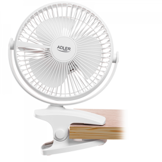 Adler Rechargeable Clip-on Desk Fan | AD 7342 | Table Fan | White | Diameter 15.5 cm | Number of speeds 3 | Oscillation | 5 W Adler Rechargeable Clip-on Desk Fan | AD 7342 | Table Fan | White | Diameter 15.5 cm | Number of speeds 3 | Oscillation | 5 W