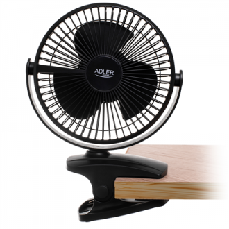 Adler Rechargeable Clip-on Desk Fan | AD 7342 | Table Fan | Black | Diameter 15.5 cm | Number of speeds 3 | Oscillation | 5 W Adler Rechargeable Clip-on Desk Fan | AD 7342 | Table Fan | Black | Diameter 15.5 cm | Number of speeds 3 | Oscillation | 5 W