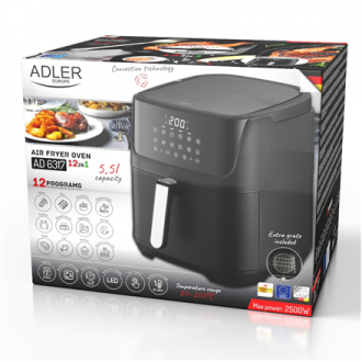 Adler AD 6317 Air Fryer Oven, 12 programs, 5.5 L, Black