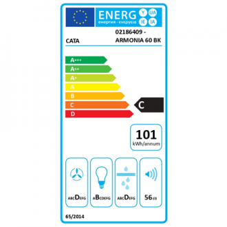 CATA Hood | ARMONIA 60 BK | Canopy | Energy efficiency class C | Width 79.8 cm | 645 m /h | Mechanical | LED | Black CATA Hood | ARMONIA 60 BK | Canopy | Energy efficiency class C | Width 79.8 cm | 645 m /h | Mechanical | LED | Black