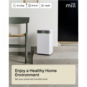 Mill Dehumidifier | MDH12 | Power 200 W | Suitable for rooms up to 8-15 m | Water tank capacity 2 L | White