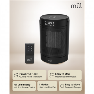 Mill FH1500BLACK | Ceramic fan heater | 1500 W | Suitable for rooms up to 22 m | Black