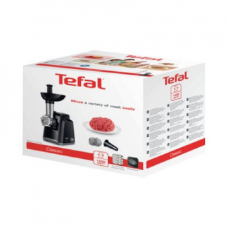 TEFAL | Meat mincer | NE105838 | Black | 1400 W | Number of speeds 1 | Throughput (kg/min) 1.7 | The set includes 3 stainless st TEFAL | Meat mincer | NE105838 | Black | 1400 W | Number of speeds 1 | Throughput (kg/min) 1.7 | The set includes 3 stainless st