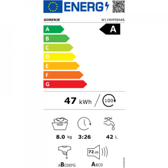 Gorenje | Washing Machine | W11NHPI84AS | Energy efficiency class A | Front loading | Washing capacity 8 kg | 1400 RPM | Depth 5 Gorenje | Washing Machine | W11NHPI84AS | Energy efficiency class A | Front loading | Washing capacity 8 kg | 1400 RPM | Depth 5