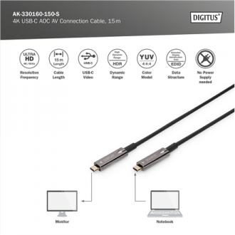 Digitus 4K USB Type-C AOC AV Connection Cable | AK-330160-150-S Digitus 4K USB Type-C AOC AV Connection Cable | AK-330160-150-S