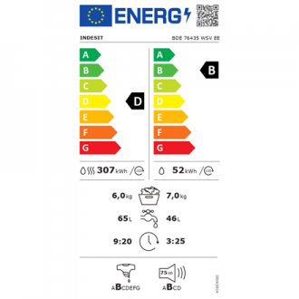 INDESIT | Washing machine with Dryer | BDE 76435 WSV EE | Energy efficiency class B/D | Front loading | Washing capacity 7 kg | 