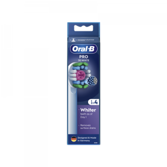Oral-B | Replaceable toothbrush heads | EB18-4 3D White Pro | Heads | For adults | Number of brush heads included 4 | White Oral-B | Replaceable toothbrush heads | EB18-4 3D White Pro | Heads | For adults | Number of brush heads included 4 | White