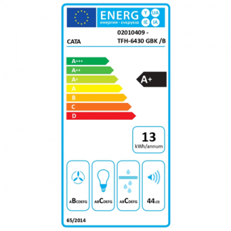 CATA Hood | TFH 6430 GBK | Telescopic | Energy efficiency class A+ | Width 59.8 cm | 391.5 m /h | Electronic | LED | Black CATA Hood | TFH 6430 GBK | Telescopic | Energy efficiency class A+ | Width 59.8 cm | 391.5 m /h | Electronic | LED | Black