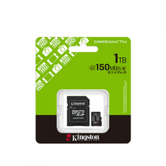Kingston Memory card | Canvas Select Plus | 1000 GB | microSD | Flash memory class Class 10, UHS-I, U1/U3, video class 10/30, A1 Kingston Memory card | Canvas Select Plus | 1000 GB | microSD | Flash memory class Class 10, UHS-I, U1/U3, video class 10/30, A1