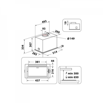 Whirlpool Hood | WCT3 63F LTK | Built-in | Energy efficiency class B | Width 51.4 cm | 430 m /h | Electronic | LED | Black Whirlpool Hood | WCT3 63F LTK | Built-in | Energy efficiency class B | Width 51.4 cm | 430 m /h | Electronic | LED | Black