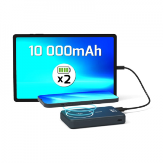 PORT CONNECT | USB-C external battery PD, Wireless Qi2 | 10000 mAh | Blue PORT CONNECT | USB-C external battery PD, Wireless Qi2 | 10000 mAh | Blue