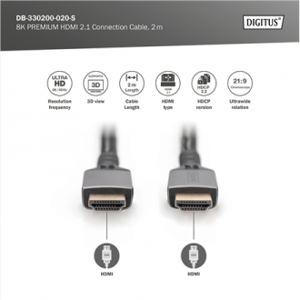 Digitus 8K HDMI Ultra High Speed Connection Cable | DB-330200-020-S | 2 m Digitus 8K HDMI Ultra High Speed Connection Cable | DB-330200-020-S | 2 m