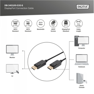 Digitus DisplayPort Connection Cable | DB-340100-030-S | 3 m Digitus DisplayPort Connection Cable | DB-340100-030-S | 3 m