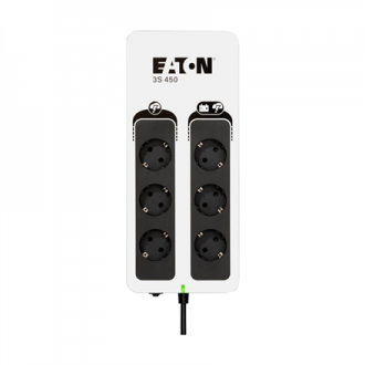 Eaton 3S Gen2 UPS DIN, 450 VA, 270 W, Input: Schuko, Outputs: (3) Schuko, (3) Schuko surge only, Tower | 3S450D Eaton 3S Gen2 UPS DIN, 450 VA, 270 W, Input: Schuko, Outputs: (3) Schuko, (3) Schuko surge only, Tower | 3S450D