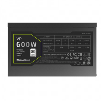 Gamemax PSU | VP 600S | 600 W | Bronze | Non-Modular Gamemax PSU | VP 600S | 600 W | Bronze | Non-Modular