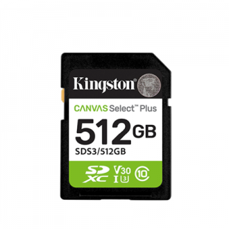Kingston Canvas Select Plus | 512 GB | SD | Flash memory class Class 10, UHS-I, U1/U3, Video Class 10/30 Kingston Canvas Select Plus | 512 GB | SD | Flash memory class Class 10, UHS-I, U1/U3, Video Class 10/30