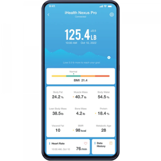 iHealth | Wireless Body Composition Scale | Nexus Pro | Maximum weight (capacity) 181 kg | Body Mass Index (BMI) measuring | Bla
