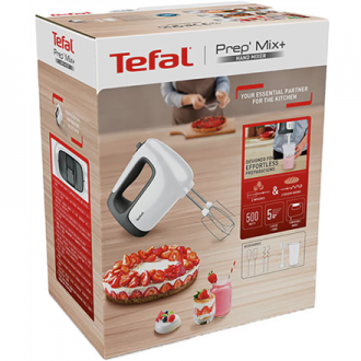 TEFAL | Hand mixer | HT461138 Prep'Mix+ | Hand Mixer | 500 W | Number of speeds 5 | Turbo mode | White/Grey