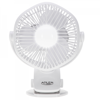 Adler Rechargeable fan with clip | AD 7335 | Table Fan | 6 W | Diameter 12.7 cm | Number of speeds 3 | Oscillation | White Adler Rechargeable fan with clip | AD 7335 | Table Fan | 6 W | Diameter 12.7 cm | Number of speeds 3 | Oscillation | White