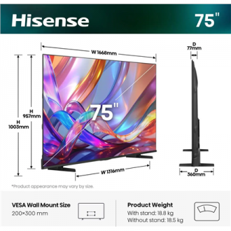 Hisense Hi-QLED TV | 75E7S | 75 | Smart TV | VIDAA Smart OS | UHD | Black Hisense Hi-QLED TV | 75E7S | 75 | Smart TV | VIDAA Smart OS | UHD | Black