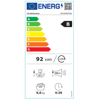 LG Dryer Machine with Heat Pump | RHX5009TWB | Energy efficiency class B | Front loading | 9 kg | LED | Depth 66 cm | Wi-Fi | Wh LG Dryer Machine with Heat Pump | RHX5009TWB | Energy efficiency class B | Front loading | 9 kg | LED | Depth 66 cm | Wi-Fi | Wh