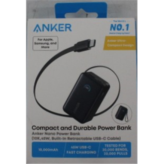 SALE OUT. | Anker Nano Power Bank 45W with Built-In Retractable USB-C Cable | A1638H11 | 10000 mAh | Black | DEMO SALE OUT. | Anker Nano Power Bank 45W with Built-In Retractable USB-C Cable | A1638H11 | 10000 mAh | Black | DEMO