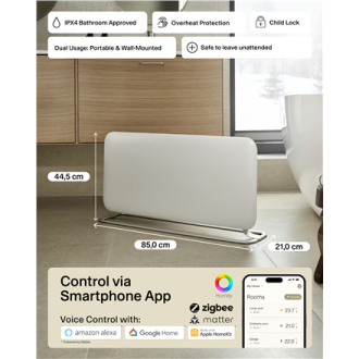 Mill WiFi Panel Heater | PA1500WIFI4A | Panel Heater | 1500 W | Suitable for rooms up to 22 m | White | IPX4 Mill WiFi Panel Heater | PA1500WIFI4A | Panel Heater | 1500 W | Suitable for rooms up to 22 m | White | IPX4