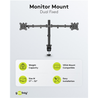 Goobay Dual Monitor Mount Flex | Swivel, Tilt, Rotation | 17-32 Goobay Dual Monitor Mount Flex | Swivel, Tilt, Rotation | 17-32