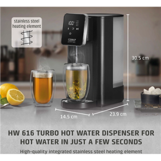 Caso | Turbo Hot Water Dispenser | HW 616 | Water Dispenser | 2600 W | 2.5 L | Plastic/Stainless Steel | Black/Stainless Steel