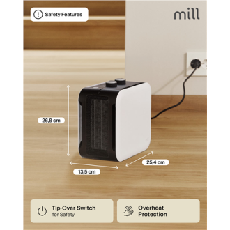 Mill | Compact PTC Fan Heater | CUS1800MECW | PTC Fan | 1800 W | Number of power levels 3 | Suitable for rooms up to 10-30 m | W