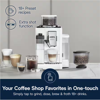 Delonghi | Coffee maker | Rivelia EXAM440.55.W | Pump pressure 19 bar | Built-in milk frother | Fully Automatic | 1450 W | Arcti Delonghi | Coffee maker | Rivelia EXAM440.55.W | Pump pressure 19 bar | Built-in milk frother | Fully Automatic | 1450 W | Arcti