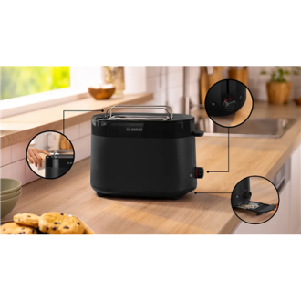 Bosch Compact Toaster | TAT2M123 MyMoment | Power 950 W | Number of slots 2 | Housing material Plastic | Black Bosch Compact Toaster | TAT2M123 MyMoment | Power 950 W | Number of slots 2 | Housing material Plastic | Black